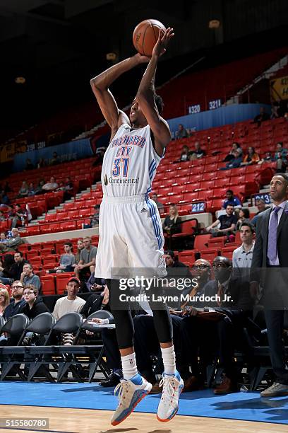 Kameron Woods of the Oklahoma City Blue shoots the ball against the Reno Bighorns during an NBA D-League game on March 12, 2016 at the Cox Convention...