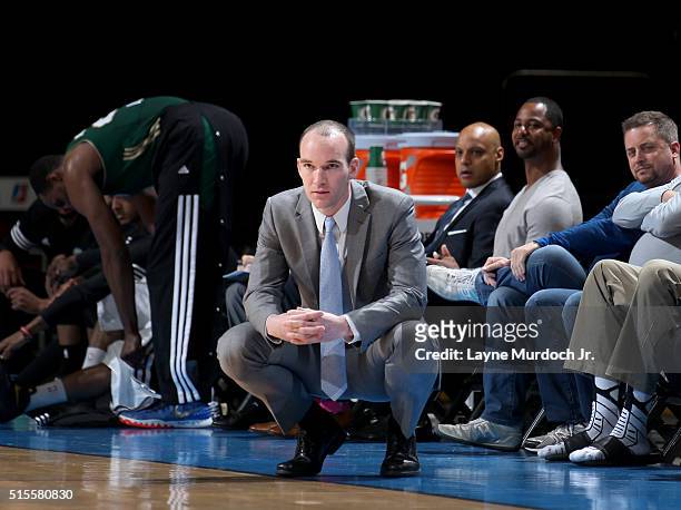 Head Coach David Arsenault Jr. Of the Reno Bighorns watches the game against the Oklahoma City Blue during an NBA D-League game on March 12, 2015 at...