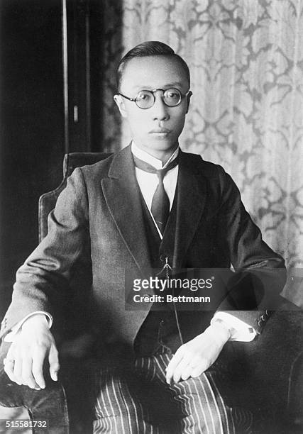 Manchuria, China: A portrait of Henry Pu-Yi, former boy Emperor of China, ruler of the newly-formed state of Manchuria, taken in Mukden, Manchuria,...