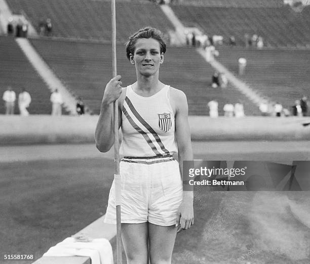 Mildred "Babe" Didrikson, shortly after setting a world record in the javelin competition at the 1932 Olympic Games.