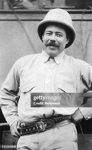 Waist-up of Pancho Villa, Mexican revolutionary, wearing a hat. Undated photograph.
