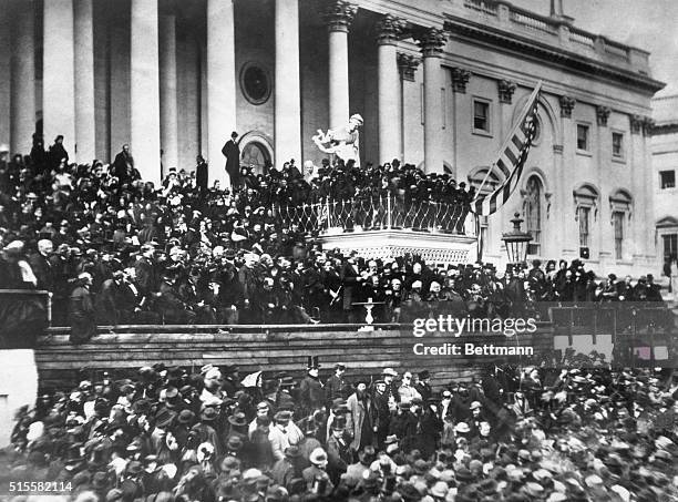 The Second Inauguration of President Abraham Lincoln, March 4, 1864. From a Mathew Brady photo by Alexander Gardener.