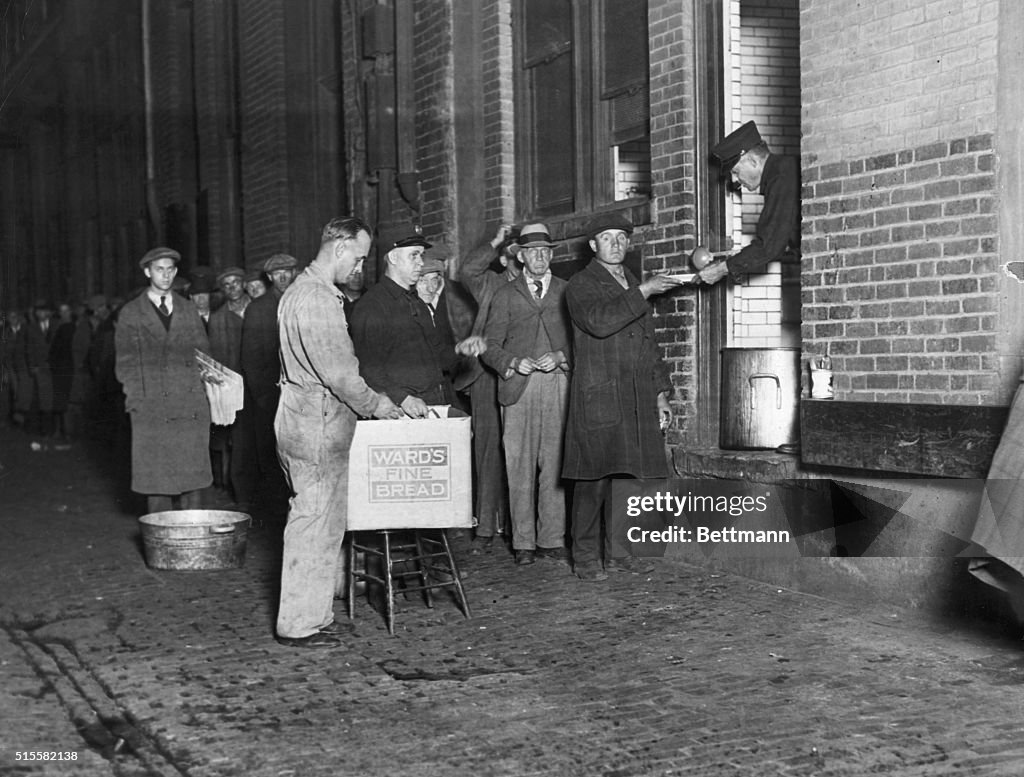 Soup Line Handing out bread and soup to the hungry in Detroit. Photograph, 1930 ...