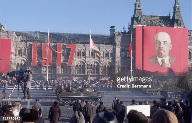 Moscow, USSR: Military parade in Red Square marking the 61st anniversary of the October Revolution.