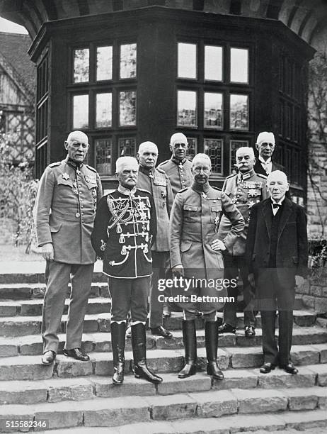 Germany: Crown Prince Wilhelm of Prussia is seen here with members of his army staff who served under him in the World War as he celebrated his...