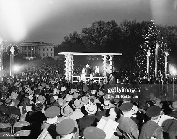 Washington, D.C.: President Truman tonight made a plea for peace at ceremonies during the lighting of the Christmas tree on the south grounds of the...