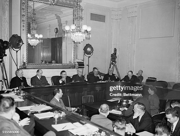 Washington, D.C.: General view during the second day hearings of the Senate Special Committee on the Atomic Bomb. Major General Leslie R. Groves,...