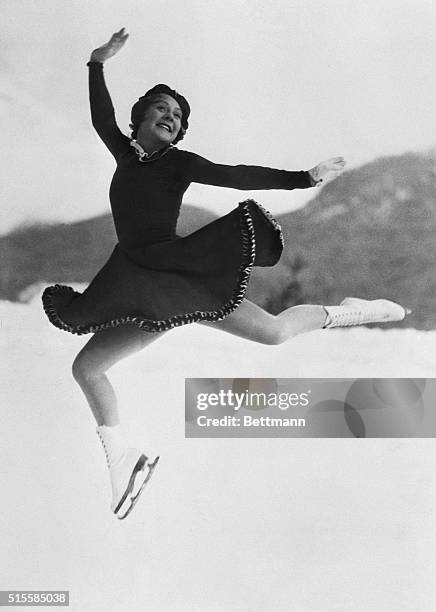 Sonja Henie leaps during her figure skating routine at the 1936 Winter Olympic Games in Garmisch-Partenkirchen, Germany. She is the defending gold...