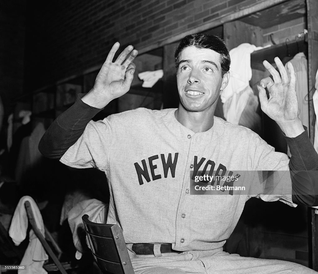 Joe DiMaggio Making "Zeros" With Fingers