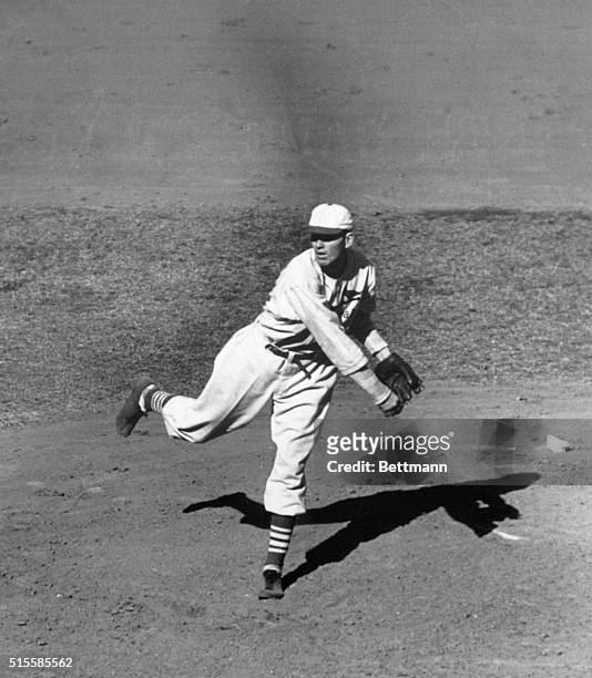 St. Louis Cardinals pitcher Dizzy Dean pitches during the 1934 World Series against the Detroit Tigers at Navin Field. St. Louis defeated Detroit to...