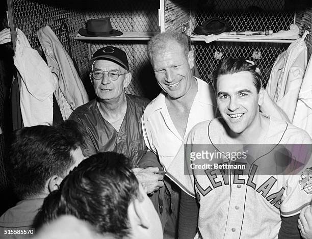 Boston, MA: Jubilation reigns in the Cleveland locker room after the Indians topped the Boston Braves 4-3 to win the World Series four games to two....