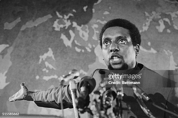 American Civil Rights leader Stokely Carmichael speaks at an unidentified event, 1970.