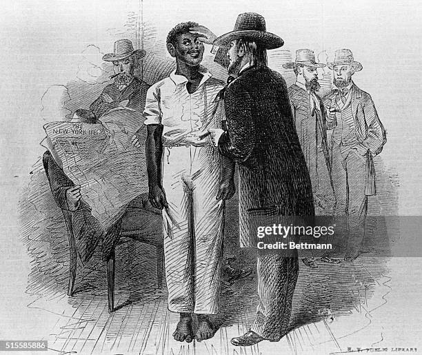 An illustration of a slave auction published in the Illustrated London News, February 16, 1861.