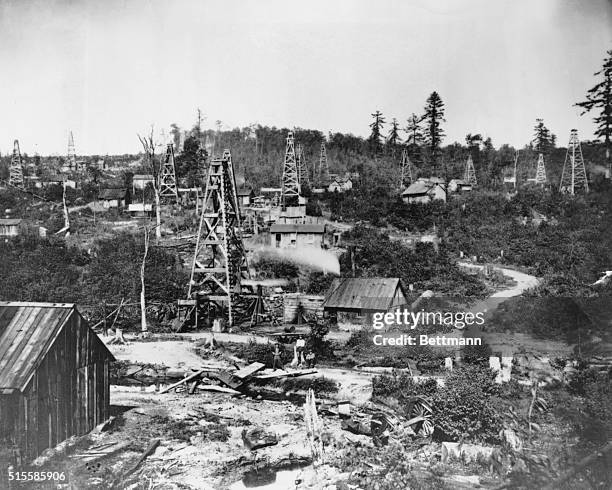 View of oil wells at Church Run near Titusville, Pennsylvania, 1868.