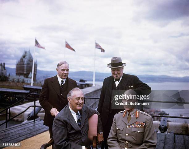Quebec, Canada: Quebec Conference 1943. Back row, left- Mr. Mackenize King; Right: Winston Churchill. Front row left: President Roosevlet; Right:...