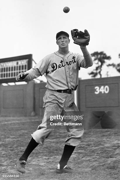 Hank Greenberg player for the Detroit Tigers in action. Undated photograph.