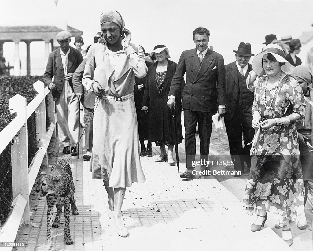 Josephine Baker Walking with Baby Leopard