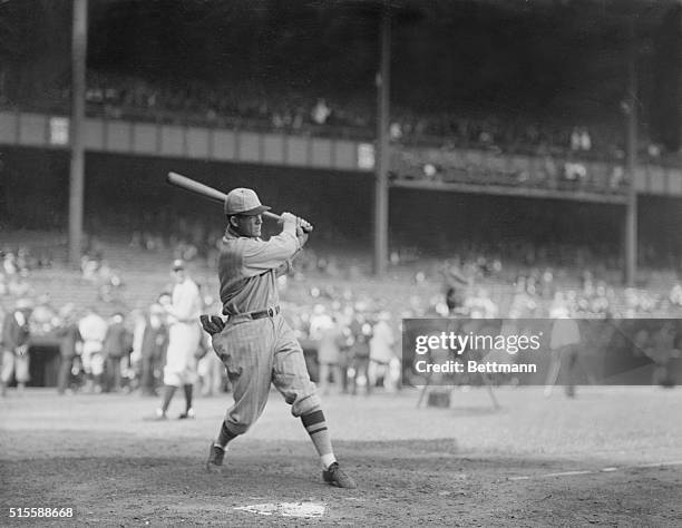 Rogers Hornsby, taking batting practice before game 2 of the 1926 World Series. He held the National Leagur batting champion title from 1920-25, and...