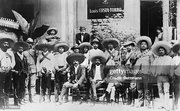 Portrait of Mexican revolutionary Emiliano Zapata and his men. Photograph, 1914. BPA2# 5732