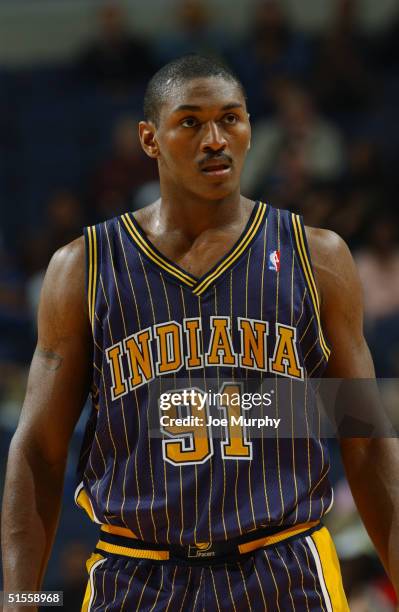 Ron Artest of the Indiana Pacers is on the court during the game against the Memphis Grizzlies at FedEx Forum on October 16, 2004 in Memphis,...