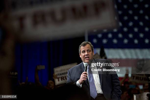 Chris Christie, governor of New Jersey and former 2016 Republican presidential candidate, speaks during a town hall event with Donald Trump,...