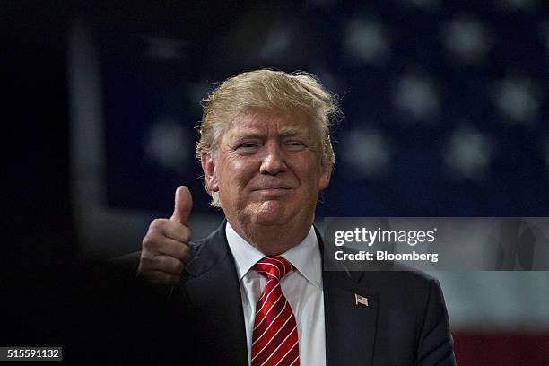 Donald Trump, president and chief executive of Trump Organization Inc. And 2016 Republican presidential candidate, gestures while speaking during...