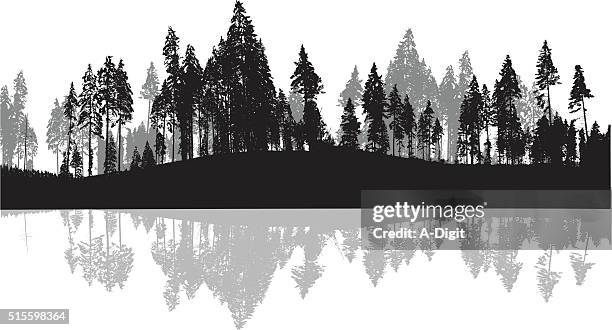 pine trees silhouette background - treelined stock illustrations