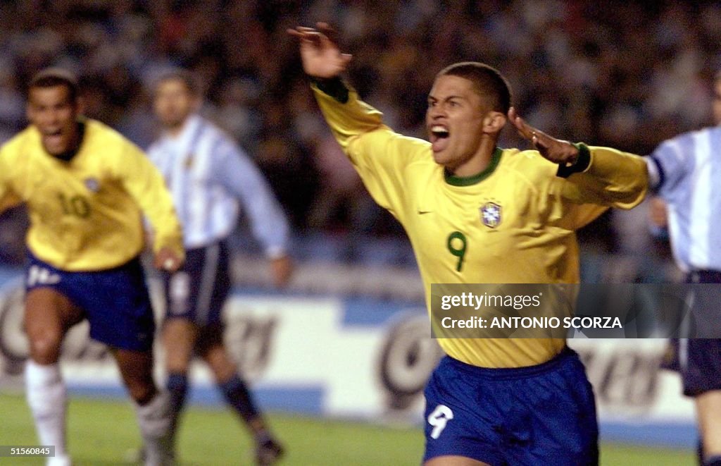 Alex of Brazil (9) celebrates the first goal of th