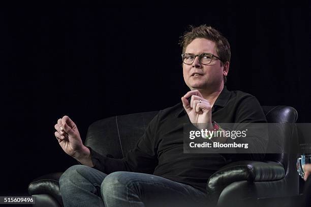 Christopher Isaac " Biz" Stone, co-founder and chief executive officer of Jelly Industries Inc. And co-founder of Twitter Inc., speaks during the...