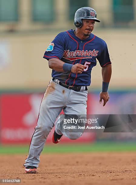 Eduardo Escobar runs from first to third base on a hit by Max Kepler of the Minnesota Twins against the St Louis Cardinals during the fifth inning of...