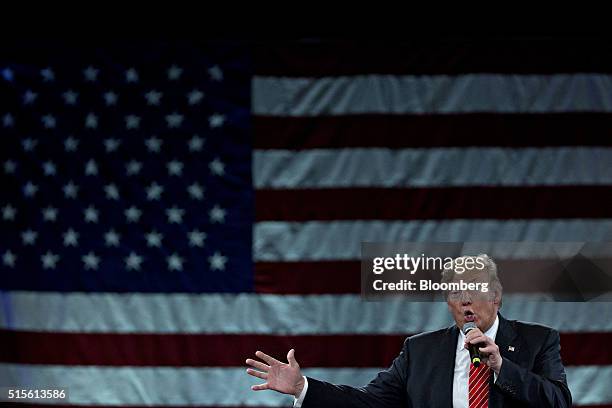 Donald Trump, president and chief executive of Trump Organization Inc. And 2016 Republican presidential candidate, speaks during a town hall event at...