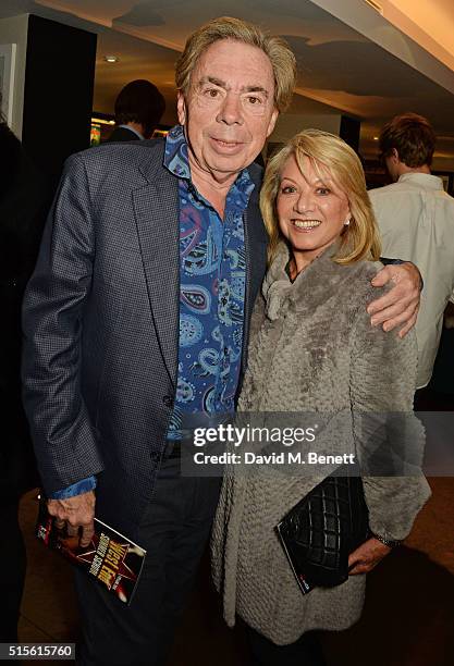 Lord Andrew Lloyd Webber and Elaine Paige attend the press night after party for "Miss Atomic Bomb" at the St James Theatre on March 14, 2016 in...