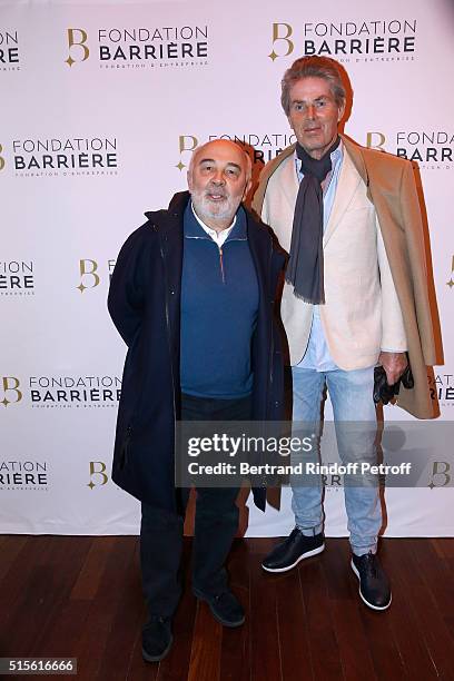 Member of the Jury, Actor Gerard Jugnot and CEO of Lucien Barriere Group, Dominique Desseigne attend the Premiere of "Five", Laureat Du Prix Cinema...