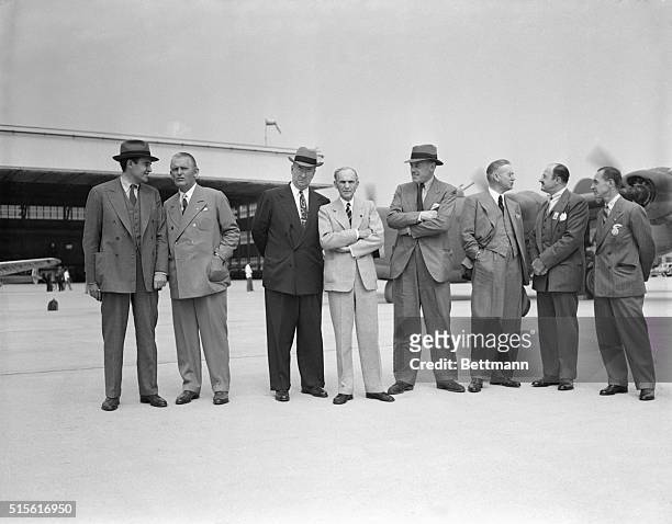 Production chiefs visit Ford plant...Allied war production chiefs visit Henry Ford at the new Willow Run bomber plant. They are W. Averill Harriman,...