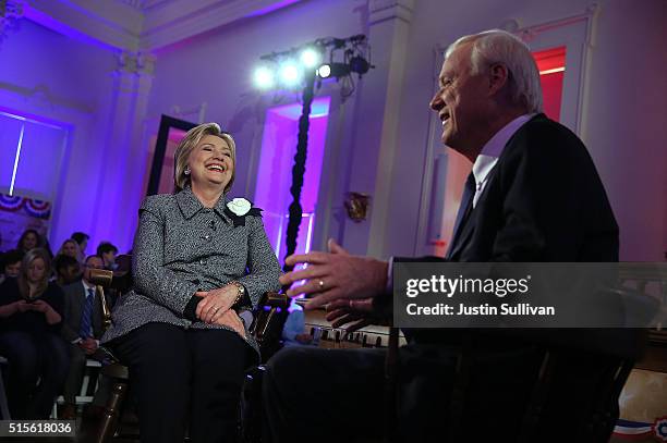 Democratic presidential candidate former Secretary of State Hillary Clinton sits with Chris Matthews on the set of the MSNBC Hillary Clinton Town...