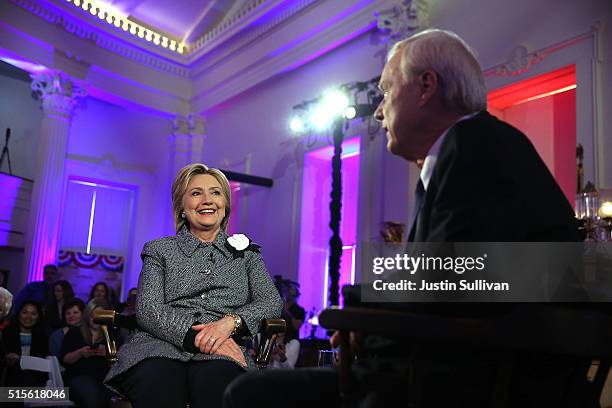 Democratic presidential candidate former Secretary of State Hillary Clinton sits with Chris Matthews on the set of the MSNBC Hillary Clinton Town...