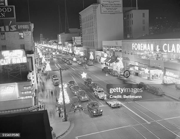 This is Hollywood Boulevard looking west from Vine Street around 9 o'clock at night.