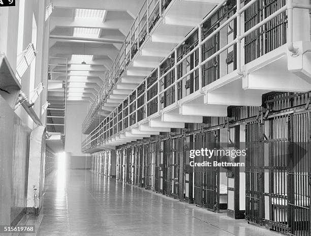 San Francisco, CA- ORIGINAL CAPTION READS: View of main cell block in prison of Alcatraz Island in San Francisco Bay.