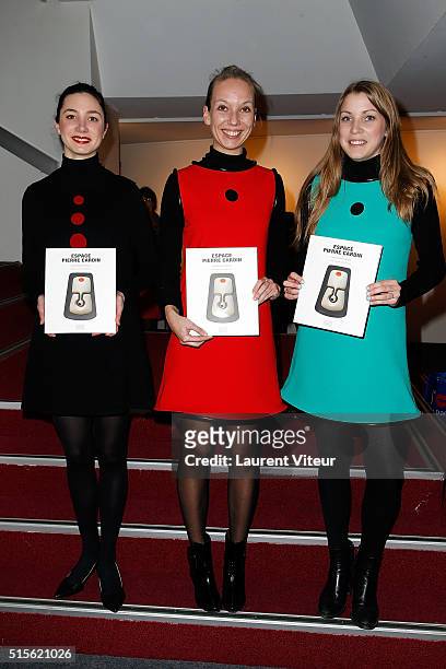 The charming hostess with Pierre Cardin Dresses attend has the signature of the book 'Espace Cardin' by Jean-Pascal Hesse at Espace Pierre Cardin on...