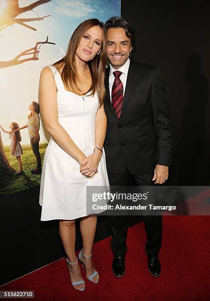 Jennifer Garner and Eugenio Derbez are seen arriving to the premiere of the movie 'Miracles From Heaven' at Regal South Beach on March 14, 2016 in...