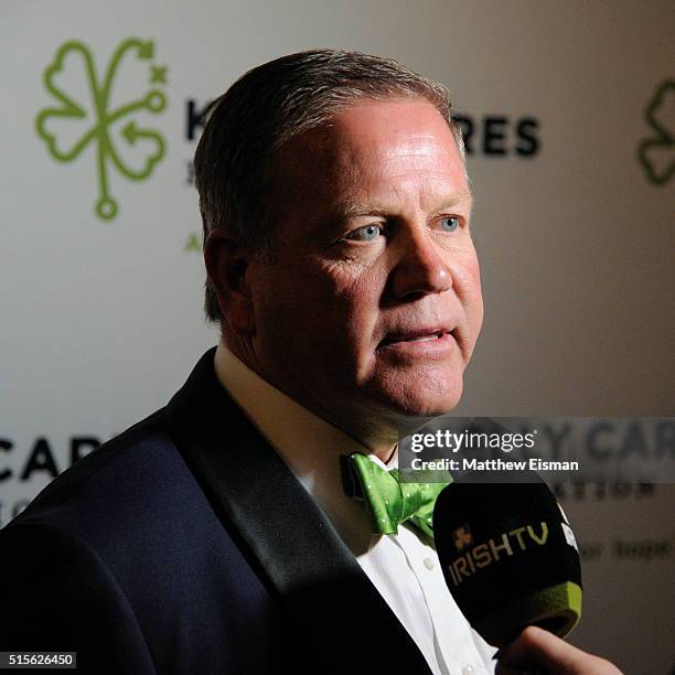 Notre Dame Head Football Coach Brian Kelly attends the Kelly Cares Foundation 2016 Irish Eyes Gala at The Pierre Hotel on March 14, 2016 in New York...