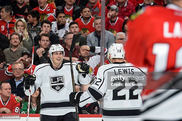 Vincent Lecavalier of the Los Angeles Kings reacts after scoring in the second period of the NHL game against the Chicago Blackhawks at the United...