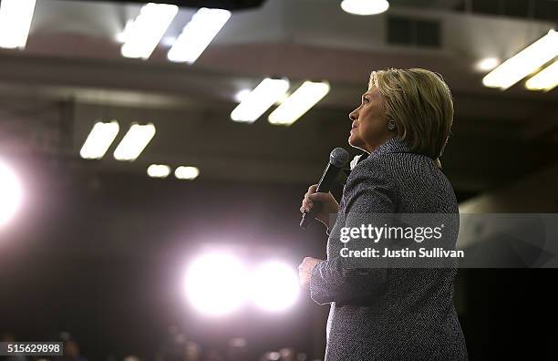 Democratic presidential candidate former Secretary of State Hillary Clinton speaks during a Get Out the Vote event at Grady Cole Center on March 14,...