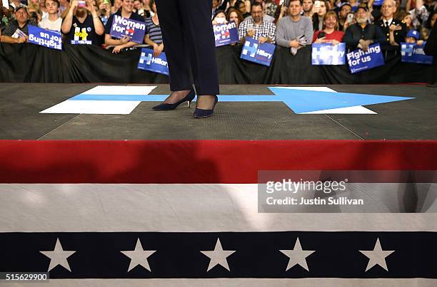 Democratic presidential candidate former Secretary of State Hillary Clinton speaks during a Get Out the Vote event at Grady Cole Center on March 14,...