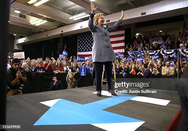 Democratic presidential candidate former Secretary of State Hillary Clinton greets supporters during a Get Out the Vote event at Grady Cole Center on...