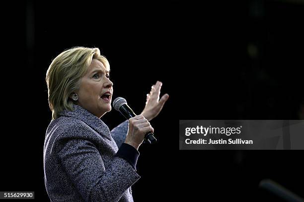 Democratic presidential candidate former Secretary of State Hillary Clinton speaks during a Get Out the Vote event at Grady Cole Center on March 14,...