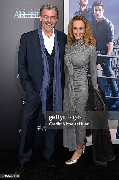 Actor Ray Stevenson and Elisabetta Caraccia attend the New York premiere of "Allegiant" at the AMC Lincoln Square Theater on March 14, 2016 in New...