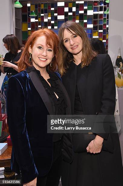 Tracy Griffith and actress Emily Mortimer attend Smythson's Madison Avenue Grand Opening Event on March 14, 2016 in New York City.