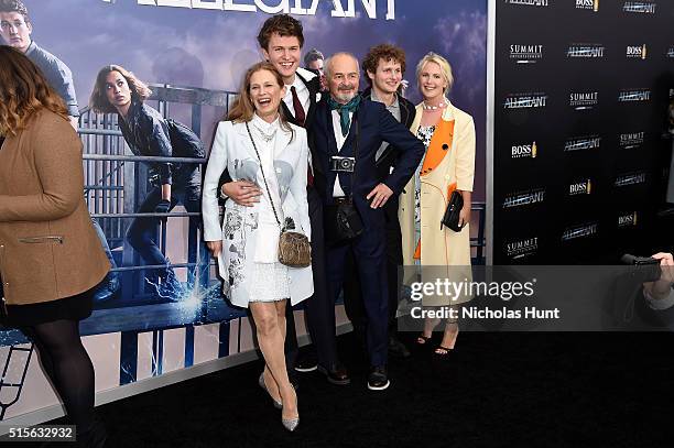 Grethe Barrett Holby, Ansel Elgort, and Arthur Elgort and family members attend the New York premiere of "Allegiant" at the AMC Lincoln Square...