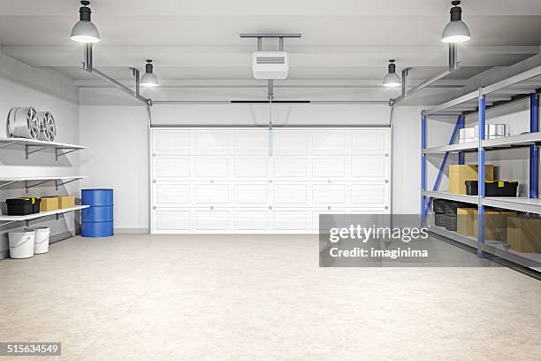 modern garage interior - garage doors stock pictures, royalty-free photos & images